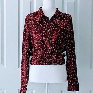 ZARA TRF Collection Women's Long Sleeve Blouse Top  Size M  Red Black Print